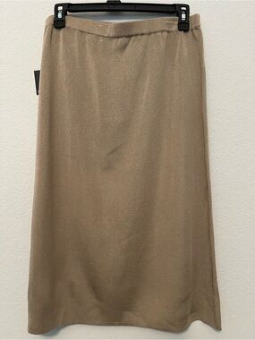 SOLD New Ming Wang Midi Skirt in Taupe beige pull on elastic waist size Medium